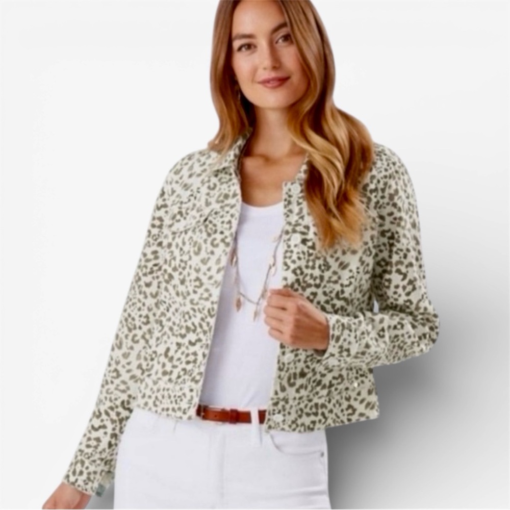 Tommy Bahama Linen Leopard Print Lightweight Waist Length Jacket Size Large
